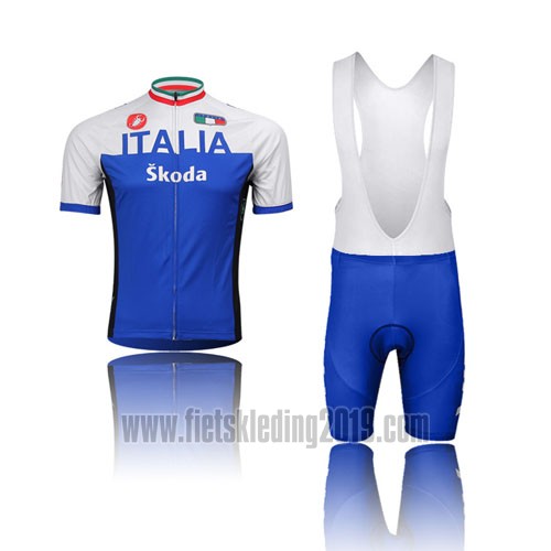 2014 Fietskleding Italie Wit en Blauw Korte Mouwen en Koersbroek